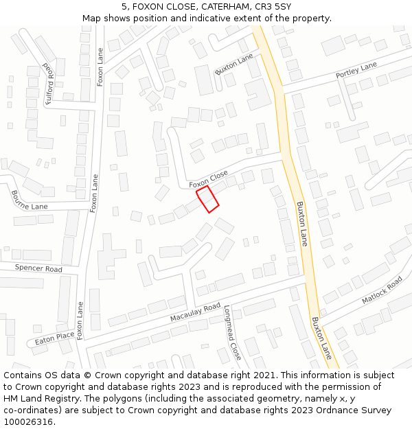 5, FOXON CLOSE, CATERHAM, CR3 5SY: Location map and indicative extent of plot