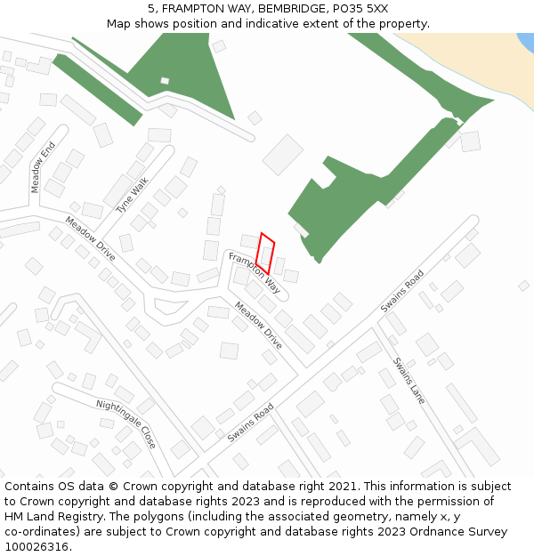 5, FRAMPTON WAY, BEMBRIDGE, PO35 5XX: Location map and indicative extent of plot