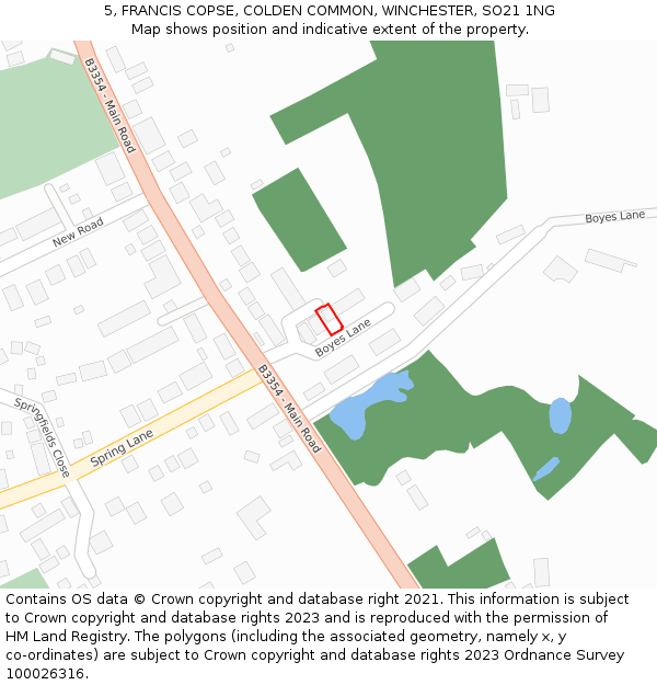 5, FRANCIS COPSE, COLDEN COMMON, WINCHESTER, SO21 1NG: Location map and indicative extent of plot