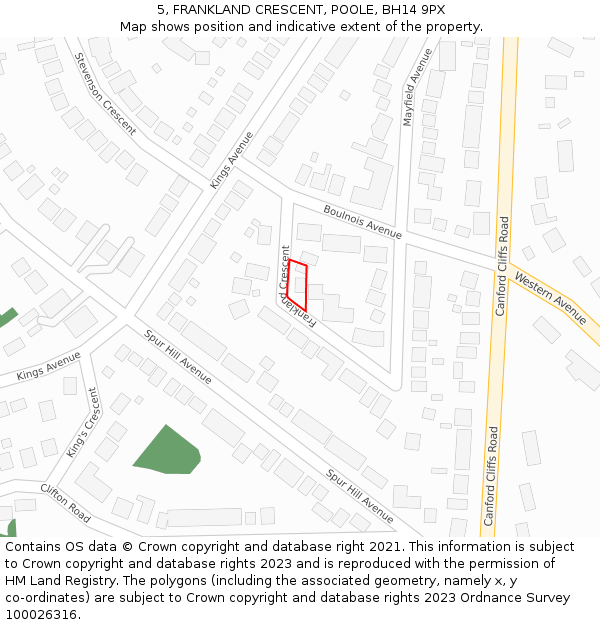 5, FRANKLAND CRESCENT, POOLE, BH14 9PX: Location map and indicative extent of plot