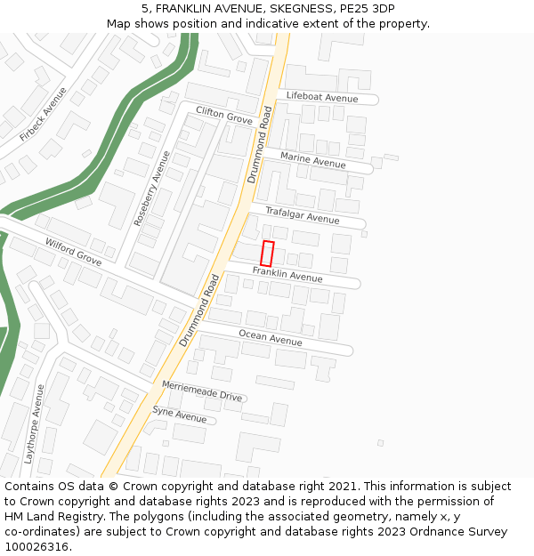 5, FRANKLIN AVENUE, SKEGNESS, PE25 3DP: Location map and indicative extent of plot