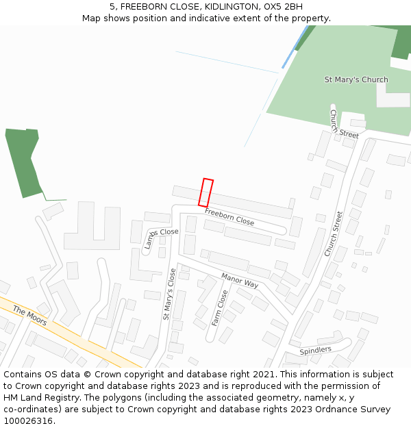 5, FREEBORN CLOSE, KIDLINGTON, OX5 2BH: Location map and indicative extent of plot