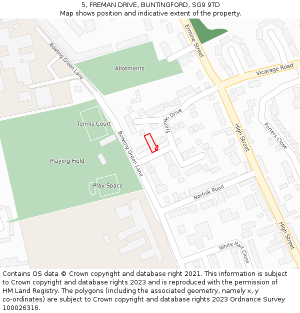 5, FREMAN DRIVE, BUNTINGFORD, SG9 9TD: Location map and indicative extent of plot