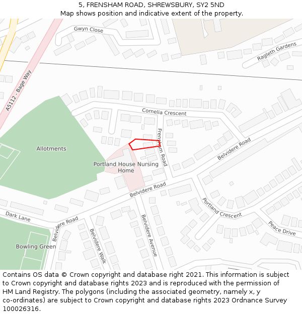 5, FRENSHAM ROAD, SHREWSBURY, SY2 5ND: Location map and indicative extent of plot