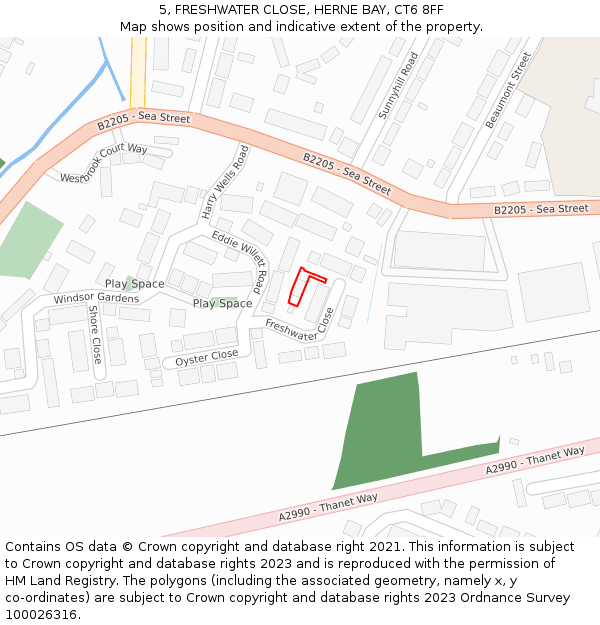 5, FRESHWATER CLOSE, HERNE BAY, CT6 8FF: Location map and indicative extent of plot