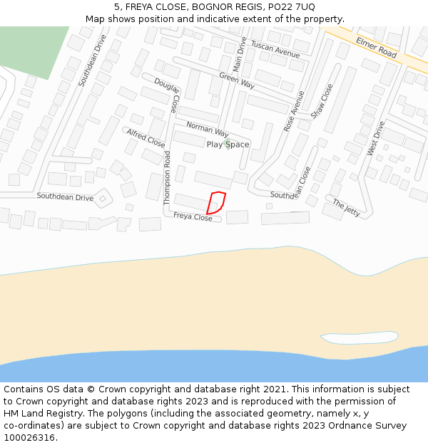 5, FREYA CLOSE, BOGNOR REGIS, PO22 7UQ: Location map and indicative extent of plot