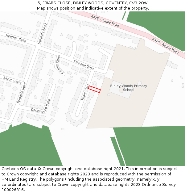 5, FRIARS CLOSE, BINLEY WOODS, COVENTRY, CV3 2QW: Location map and indicative extent of plot