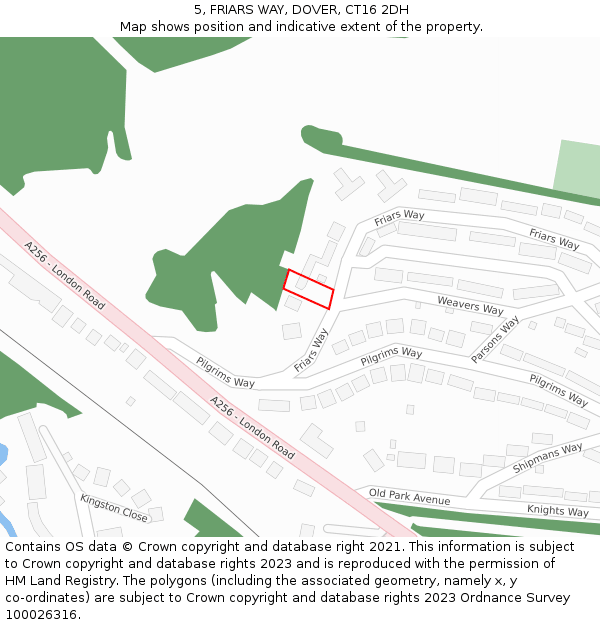 5, FRIARS WAY, DOVER, CT16 2DH: Location map and indicative extent of plot