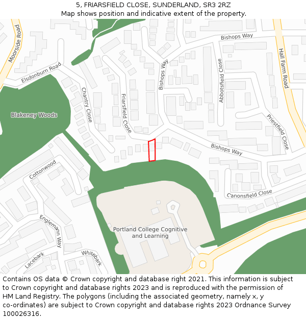 5, FRIARSFIELD CLOSE, SUNDERLAND, SR3 2RZ: Location map and indicative extent of plot