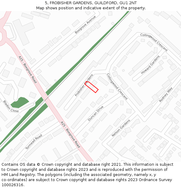 5, FROBISHER GARDENS, GUILDFORD, GU1 2NT: Location map and indicative extent of plot