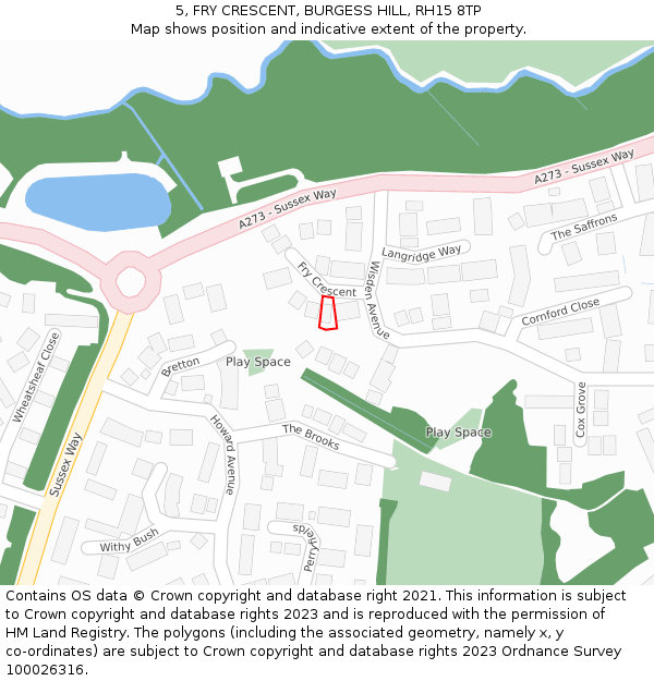 5, FRY CRESCENT, BURGESS HILL, RH15 8TP: Location map and indicative extent of plot