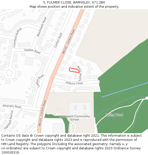 5, FULMER CLOSE, BARNSLEY, S71 2BX: Location map and indicative extent of plot