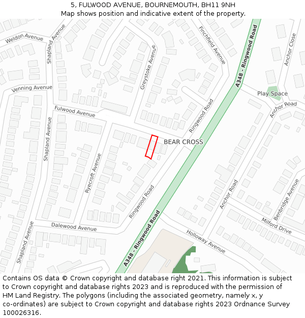 5, FULWOOD AVENUE, BOURNEMOUTH, BH11 9NH: Location map and indicative extent of plot