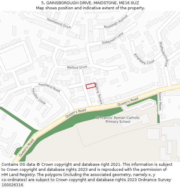 5, GAINSBOROUGH DRIVE, MAIDSTONE, ME16 0UZ: Location map and indicative extent of plot