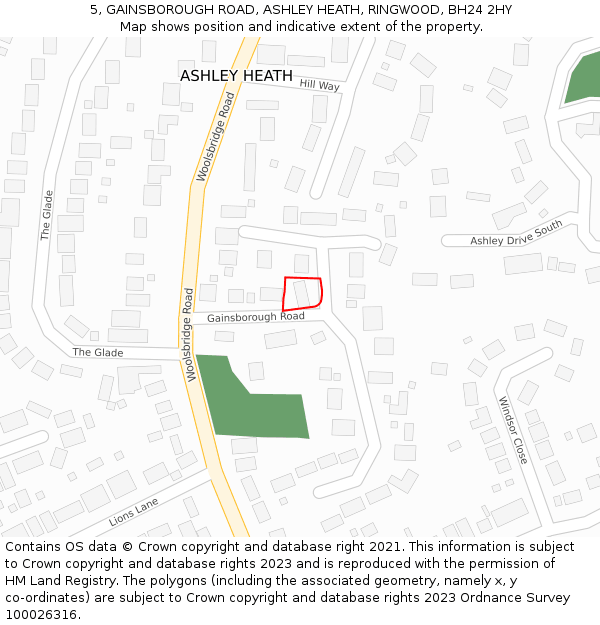 5, GAINSBOROUGH ROAD, ASHLEY HEATH, RINGWOOD, BH24 2HY: Location map and indicative extent of plot