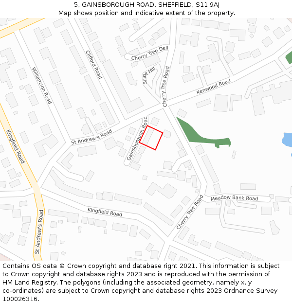 5, GAINSBOROUGH ROAD, SHEFFIELD, S11 9AJ: Location map and indicative extent of plot