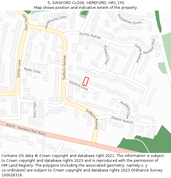 5, GAISFORD CLOSE, HEREFORD, HR1 1YG: Location map and indicative extent of plot