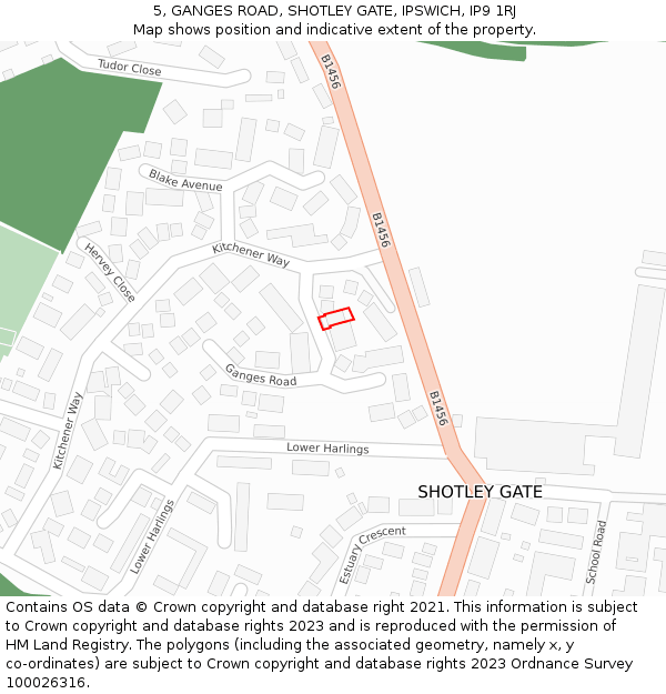 5, GANGES ROAD, SHOTLEY GATE, IPSWICH, IP9 1RJ: Location map and indicative extent of plot