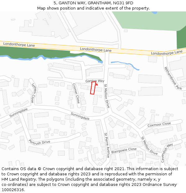 5, GANTON WAY, GRANTHAM, NG31 9FD: Location map and indicative extent of plot