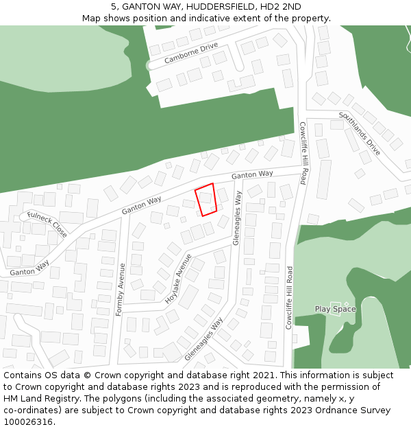 5, GANTON WAY, HUDDERSFIELD, HD2 2ND: Location map and indicative extent of plot