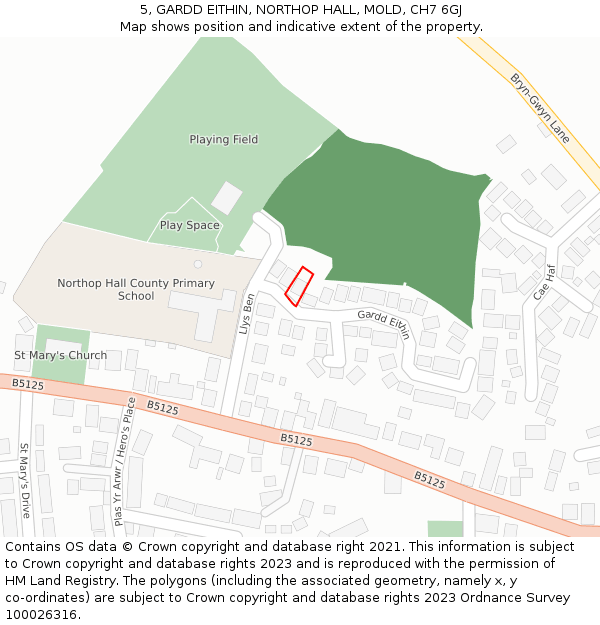 5, GARDD EITHIN, NORTHOP HALL, MOLD, CH7 6GJ: Location map and indicative extent of plot