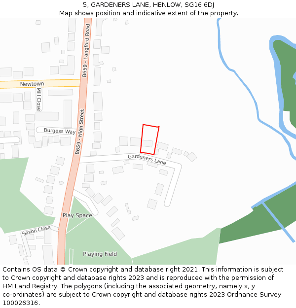 5, GARDENERS LANE, HENLOW, SG16 6DJ: Location map and indicative extent of plot