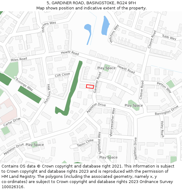 5, GARDINER ROAD, BASINGSTOKE, RG24 9FH: Location map and indicative extent of plot