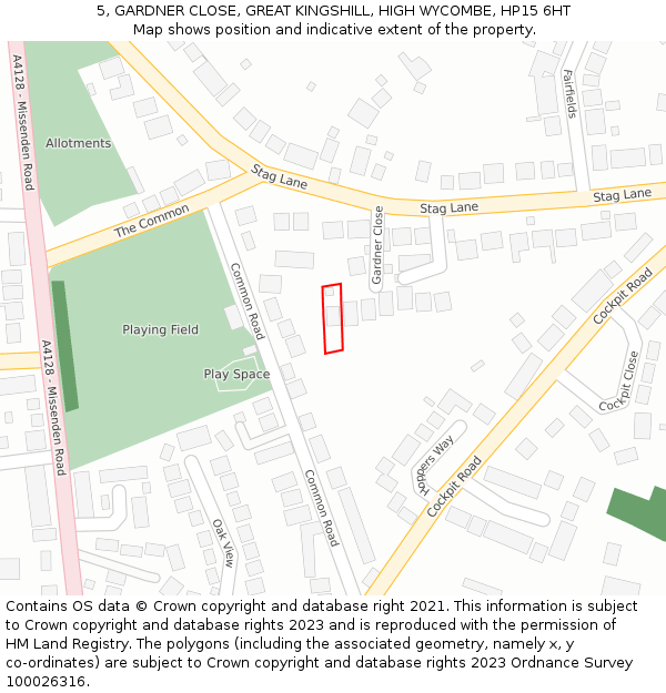 5, GARDNER CLOSE, GREAT KINGSHILL, HIGH WYCOMBE, HP15 6HT: Location map and indicative extent of plot