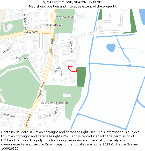 5, GARRETT CLOSE, SEATON, EX12 2FE: Location map and indicative extent of plot