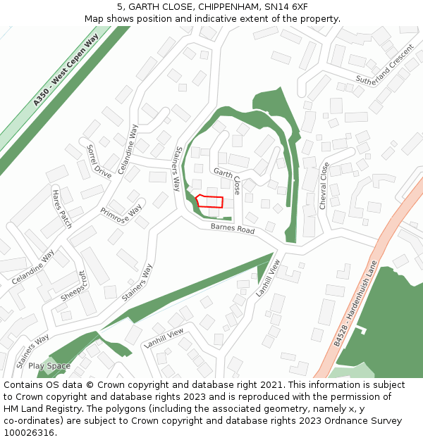 5, GARTH CLOSE, CHIPPENHAM, SN14 6XF: Location map and indicative extent of plot