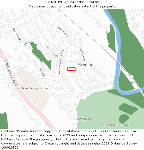 5, GARTHOLWG, MAESTEG, CF34 9GJ: Location map and indicative extent of plot