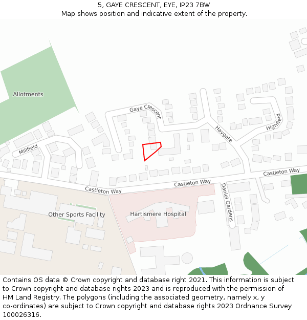 5, GAYE CRESCENT, EYE, IP23 7BW: Location map and indicative extent of plot