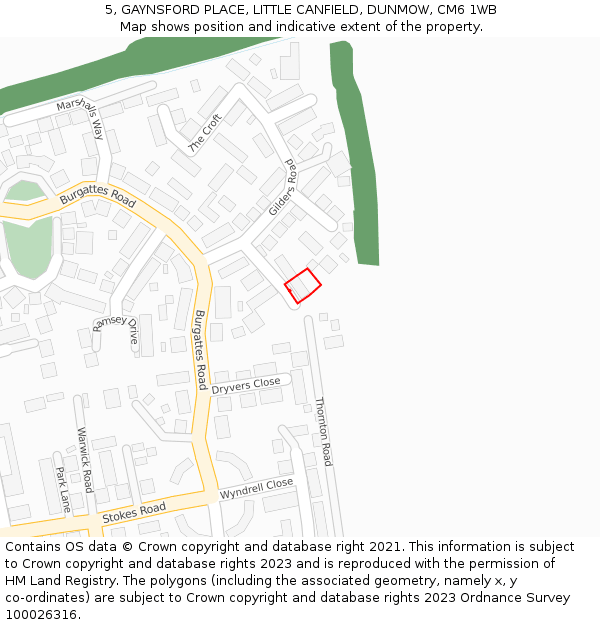 5, GAYNSFORD PLACE, LITTLE CANFIELD, DUNMOW, CM6 1WB: Location map and indicative extent of plot