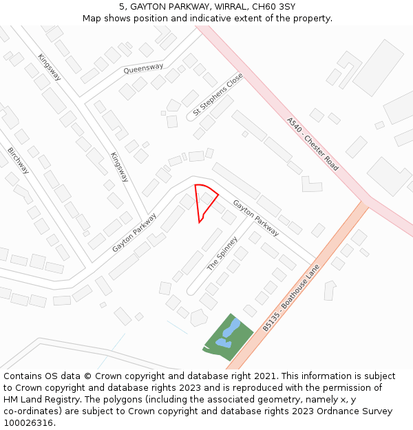 5, GAYTON PARKWAY, WIRRAL, CH60 3SY: Location map and indicative extent of plot