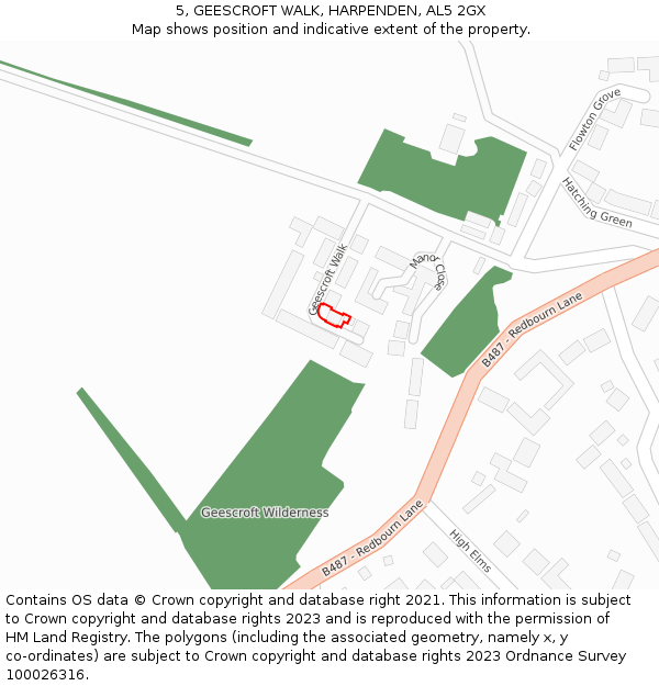 5, GEESCROFT WALK, HARPENDEN, AL5 2GX: Location map and indicative extent of plot