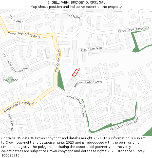 5, GELLI WEN, BRIDGEND, CF31 5AL: Location map and indicative extent of plot