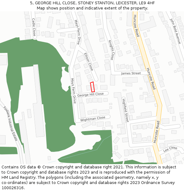 5, GEORGE HILL CLOSE, STONEY STANTON, LEICESTER, LE9 4HF: Location map and indicative extent of plot