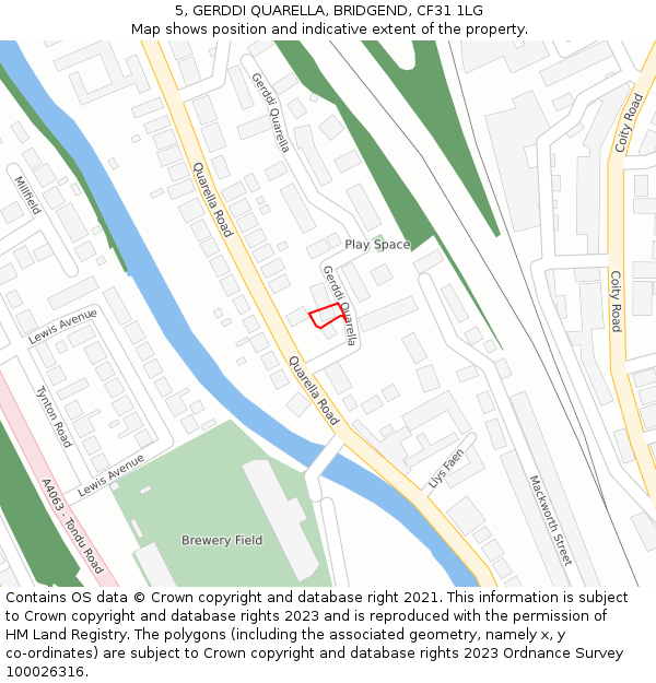 5, GERDDI QUARELLA, BRIDGEND, CF31 1LG: Location map and indicative extent of plot