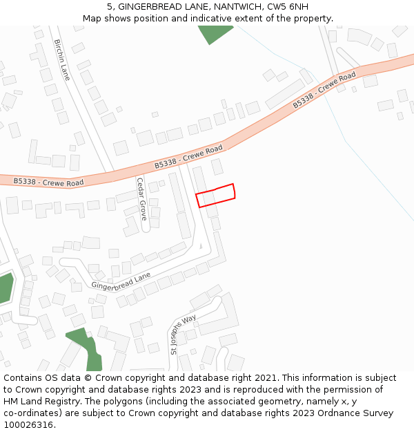 5, GINGERBREAD LANE, NANTWICH, CW5 6NH: Location map and indicative extent of plot