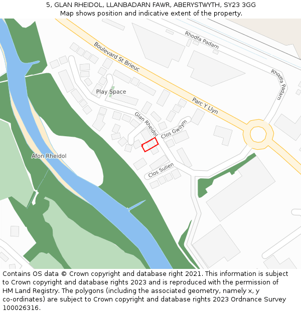 5, GLAN RHEIDOL, LLANBADARN FAWR, ABERYSTWYTH, SY23 3GG: Location map and indicative extent of plot