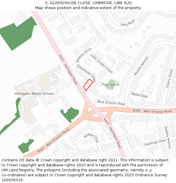 5, GLASSHOUSE CLOSE, UXBRIDGE, UB8 3UQ: Location map and indicative extent of plot