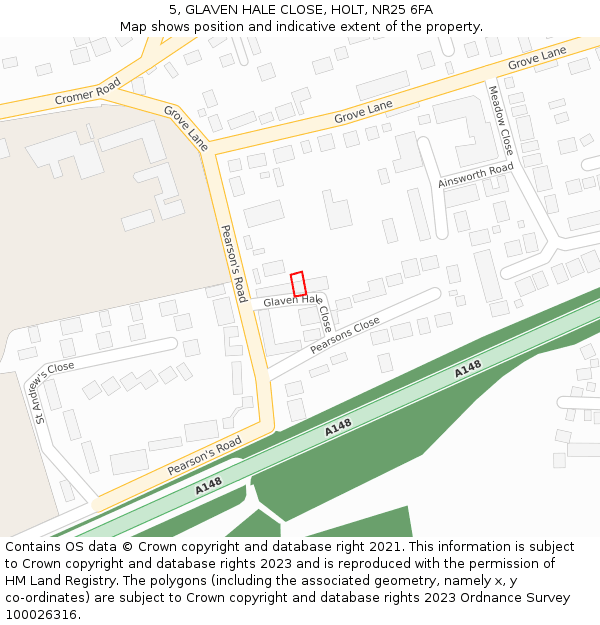 5, GLAVEN HALE CLOSE, HOLT, NR25 6FA: Location map and indicative extent of plot