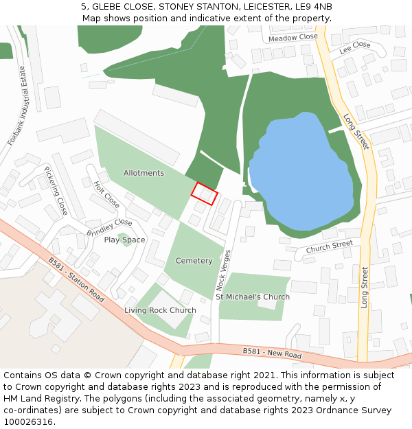 5, GLEBE CLOSE, STONEY STANTON, LEICESTER, LE9 4NB: Location map and indicative extent of plot