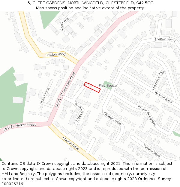 5, GLEBE GARDENS, NORTH WINGFIELD, CHESTERFIELD, S42 5GG: Location map and indicative extent of plot