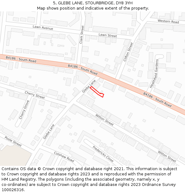 5, GLEBE LANE, STOURBRIDGE, DY8 3YH: Location map and indicative extent of plot