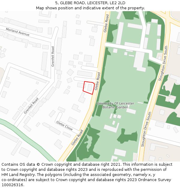5, GLEBE ROAD, LEICESTER, LE2 2LD: Location map and indicative extent of plot