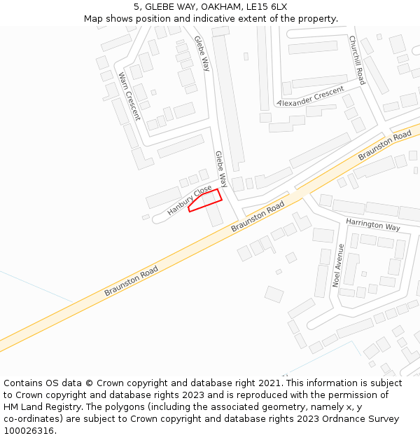 5, GLEBE WAY, OAKHAM, LE15 6LX: Location map and indicative extent of plot