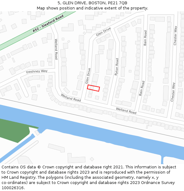 5, GLEN DRIVE, BOSTON, PE21 7QB: Location map and indicative extent of plot