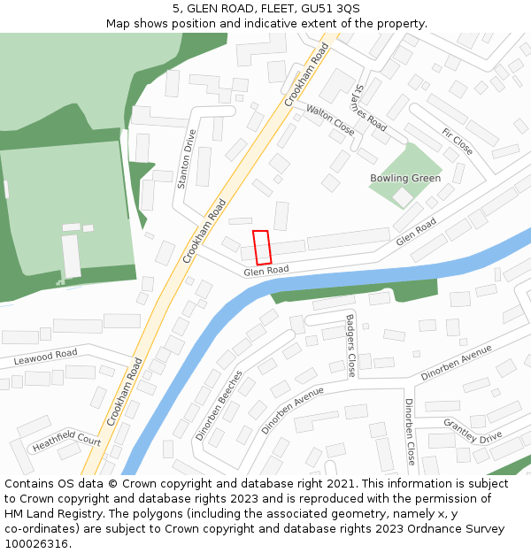5, GLEN ROAD, FLEET, GU51 3QS: Location map and indicative extent of plot