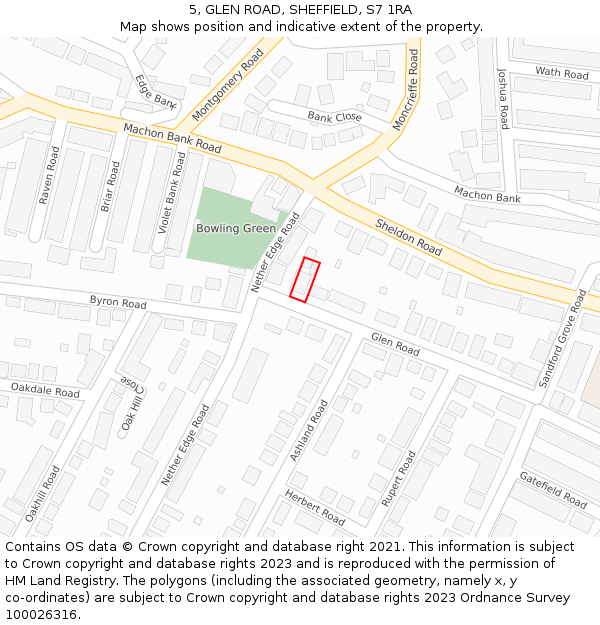 5, GLEN ROAD, SHEFFIELD, S7 1RA: Location map and indicative extent of plot